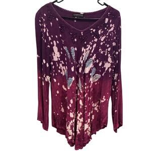 GreaterGood Women Fairy Tunic Top Beaded Purple Butterfly Y2K Witchy Grunge XL L